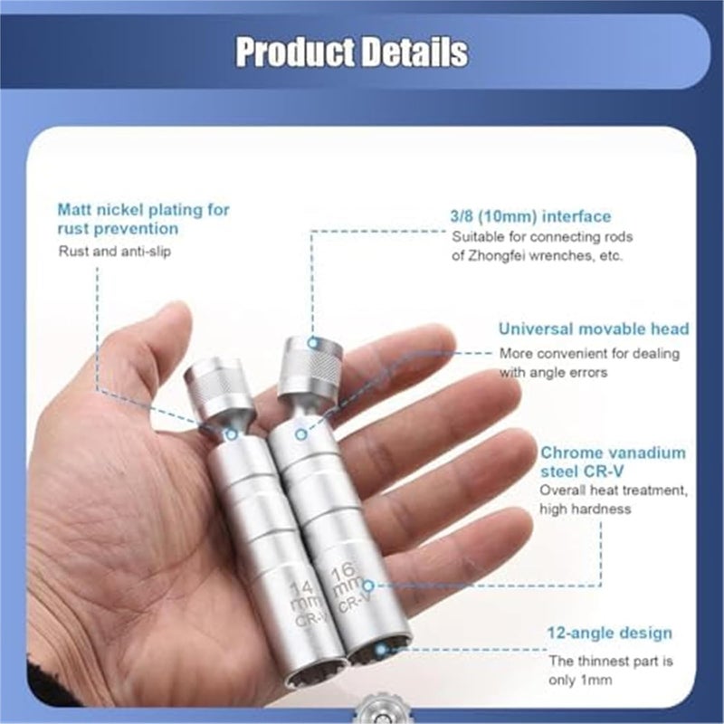 Wivplex 14mm & 16mm Magnetic Spark Plug Socket Set - Image 3