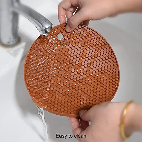 FS COOL Silicone Trivet mat, Multi-Purpose Heat mat, Non-Slip Insulation mat Heat-Resistant, hot Pot Rack-Drying mat, Heat-Resistant Kitchen Heat mat for countertops and Tables (Pack of 4, Brown) - Image 3