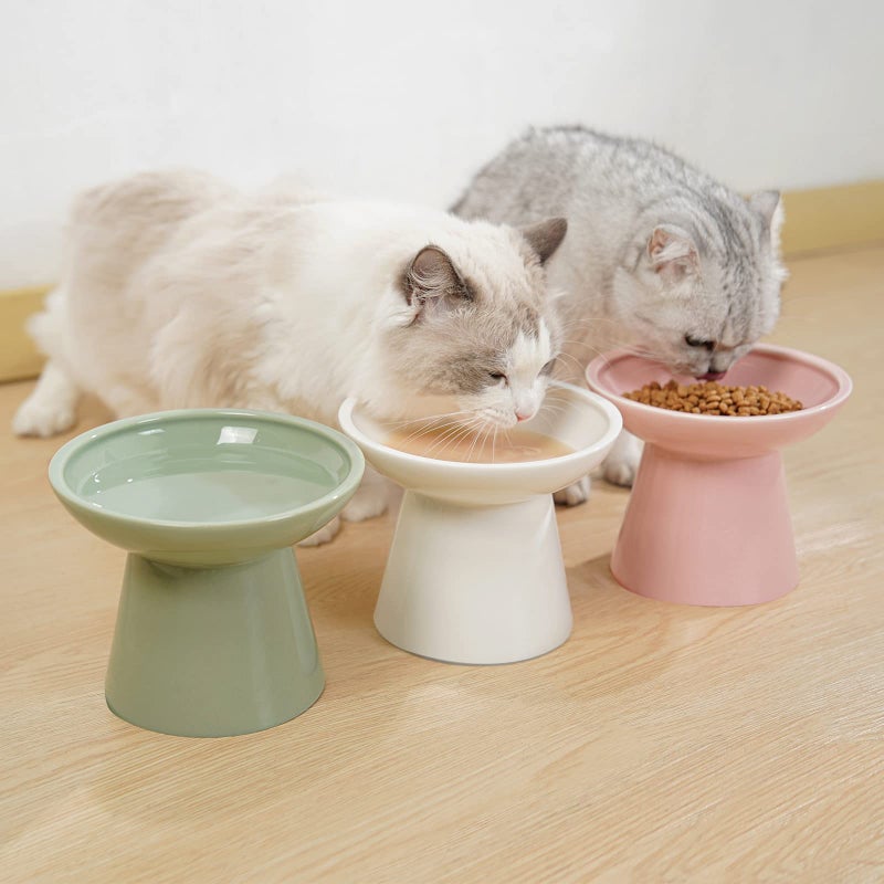 CEEFU Extra Wide Elevated Ceramic Cat Bowl, 6.2" Shallow Dish for Whisker Fatigue Relief, 5" Height for Easy Feeding, Durable Raised Cat Food Bowls, Pack of 2, White - Image 5