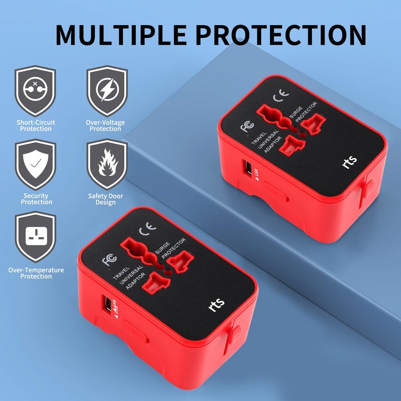 rts 2 Type C 1 USB Plug Universal Travel Adapter Suitable For 200 Countries International All in One Worldwide Travel Power Plug Adapter and Wall Charger For USA EU UK AUS Europe Cell Phone Laptop - Image 4