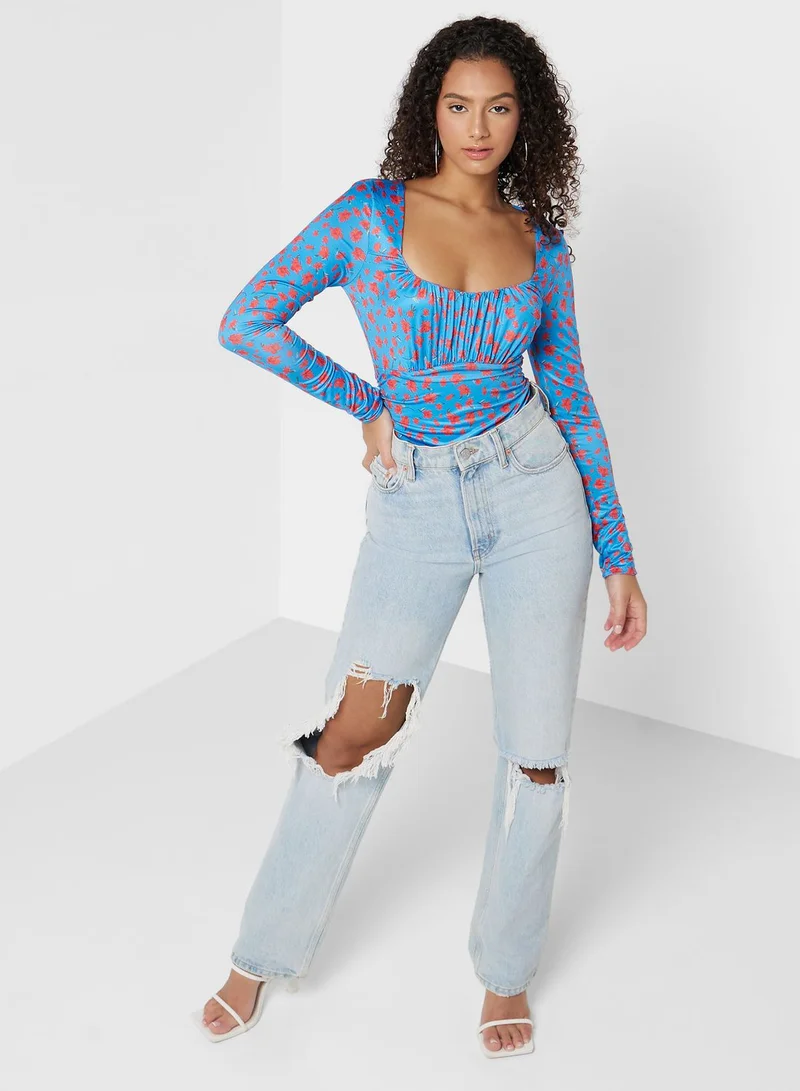 In the style Ruched Waist Detailed Long Sleeve Bodysuit