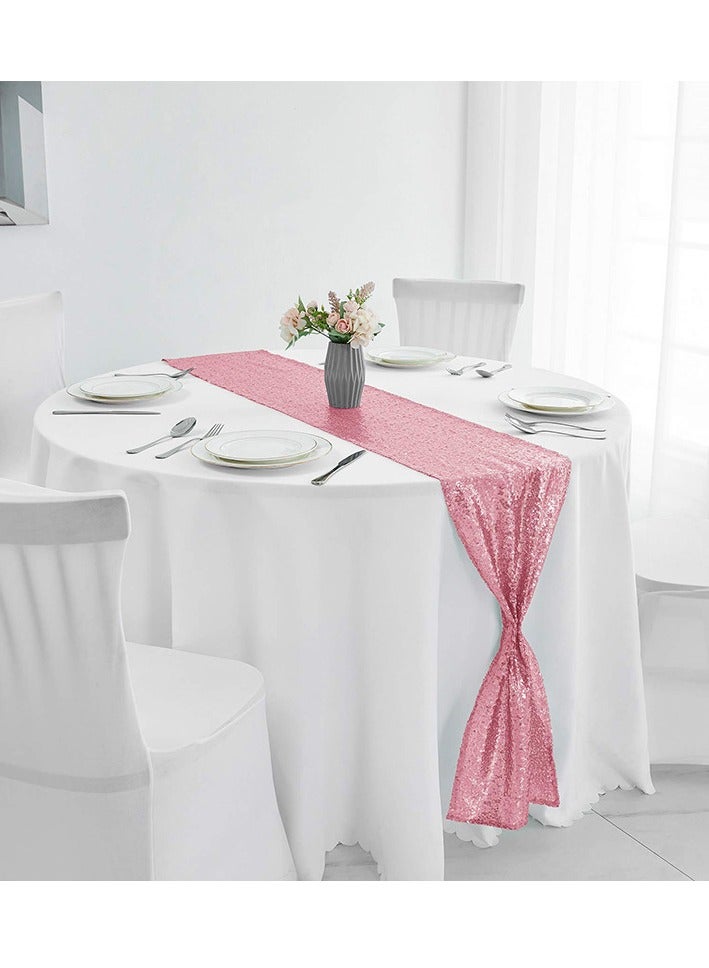 Sequin Embroidery Decorative Tablecloths, Wedding, Festival, Birthday, Dinner, Graduation Ceremony Decorations, Indoor and Outdoor Party Supplies for Home, Restaurants, Hotels, Cafes（30x275cm，Pink） - Image 1