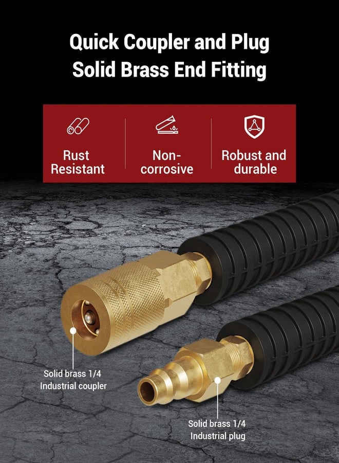 DEWENWILS 1/4 Inch x 25FT Hybrid Air Hose 300 PSI, Heavy Duty Air Compressor Hose with 1/4" Industrial Quick Coupler Fittings, Flexible and Kink Resistant Air Hose (Red) - Image 2