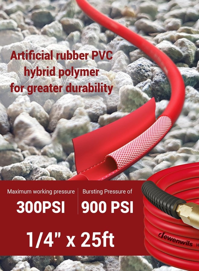 DEWENWILS 1/4 Inch x 25FT Hybrid Air Hose 300 PSI, Heavy Duty Air Compressor Hose with 1/4" Industrial Quick Coupler Fittings, Flexible and Kink Resistant Air Hose (Red) - Image 3