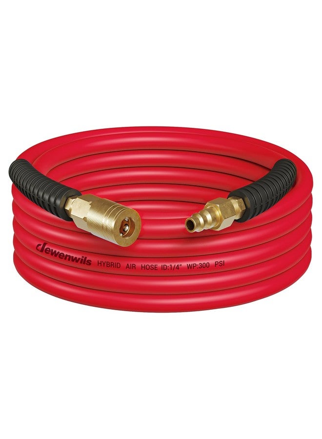 DEWENWILS 1/4 Inch x 25FT Hybrid Air Hose 300 PSI, Heavy Duty Air Compressor Hose with 1/4" Industrial Quick Coupler Fittings, Flexible and Kink Resistant Air Hose (Red) - Image 1