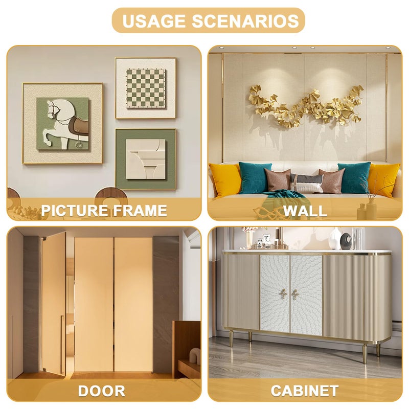 Soengsau Glossy Gold Finish Molding Trim, 196.8"L x 0.4"W Peel and Stick Decoration Strip for Ceiling, Wall, Tile Edge, Furniture Cabinet, Mirror - Image 4