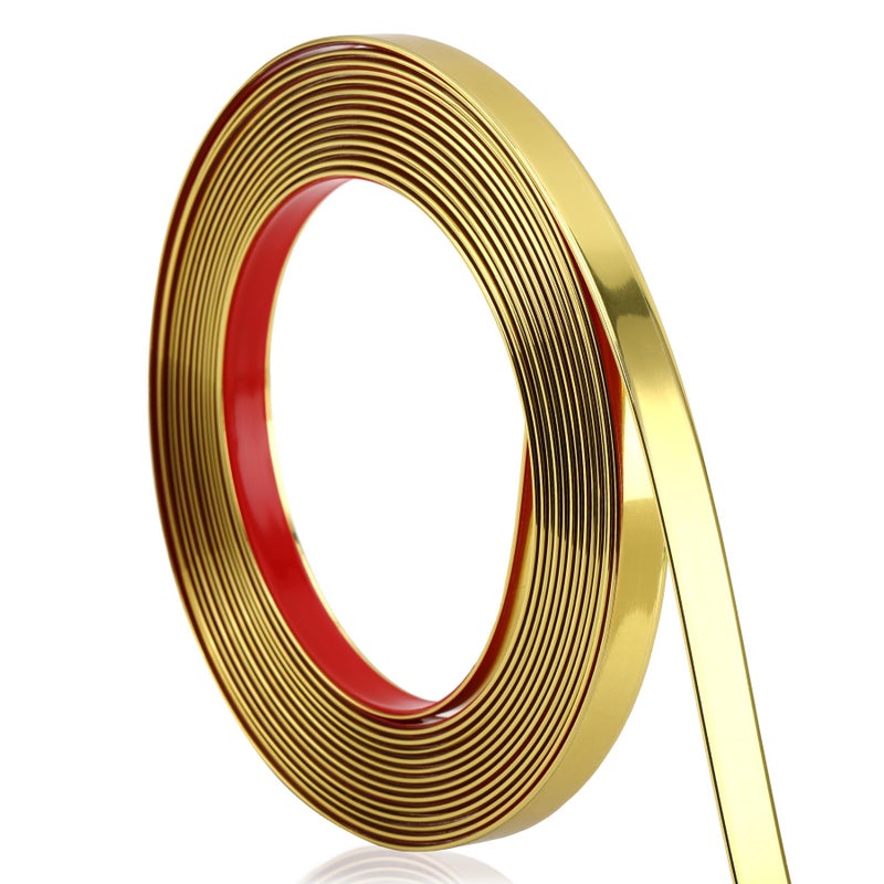 Soengsau Glossy Gold Finish Molding Trim, 196.8"L x 0.4"W Peel and Stick Decoration Strip for Ceiling, Wall, Tile Edge, Furniture Cabinet, Mirror - Image 1
