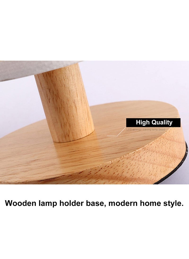 XiuWoo - Desk Lamp USB Table Lamp Bedside Wooden Lamp Modern Nightstand Light Night Lamp with Round Fabric Lampshade for Home Bedroom Living Room Office - Image 1