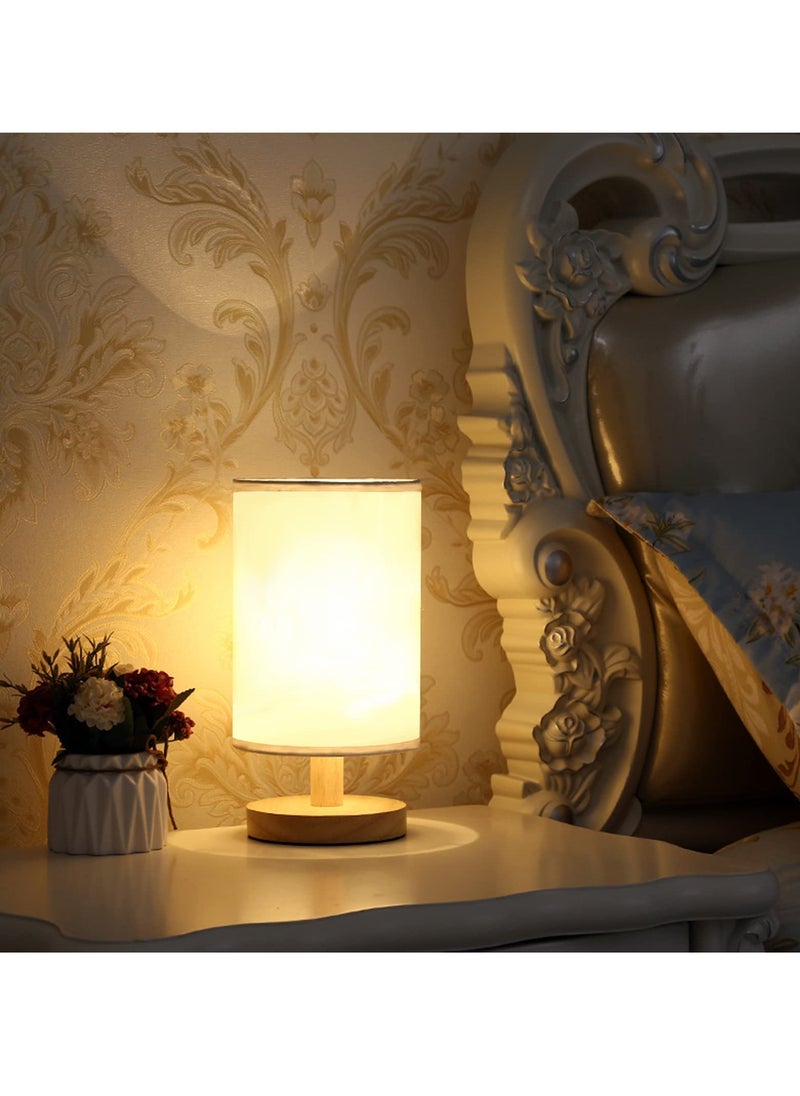 XiuWoo - Desk Lamp USB Table Lamp Bedside Wooden Lamp Modern Nightstand Light Night Lamp with Round Fabric Lampshade for Home Bedroom Living Room Office - Image 1