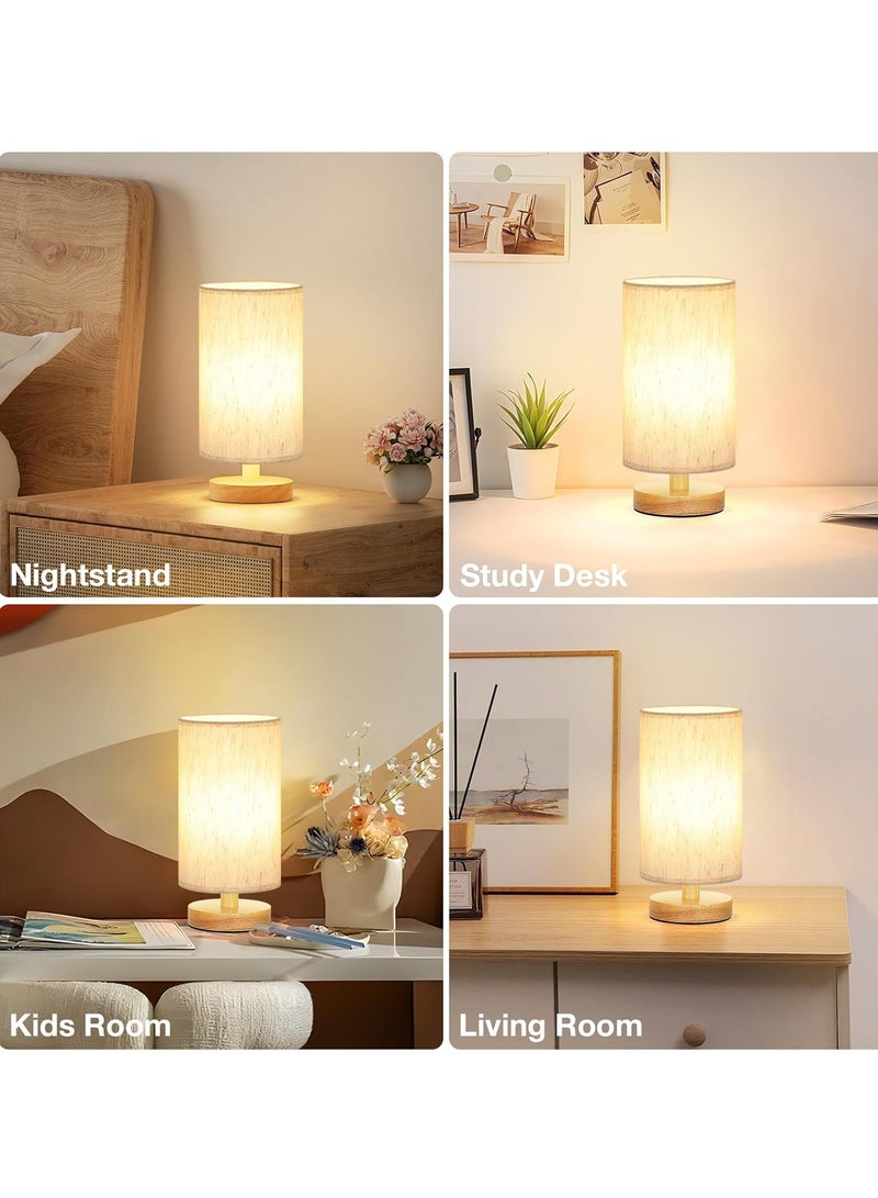 XiuWoo Desk Lamp USB Table Lamp Bedside Wooden Lamp Modern Nightstand Light Night Lamp with Round Fabric Lampshade for Home Bedroom Living Room Office - Image 3