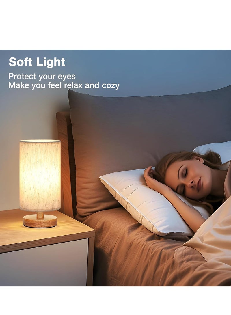 XiuWoo Desk Lamp USB Table Lamp Bedside Wooden Lamp Modern Nightstand Light Night Lamp with Round Fabric Lampshade for Home Bedroom Living Room Office - Image 4