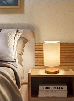 XiuWoo Desk Lamp USB Table Lamp Bedside Wooden Lamp Modern Nightstand Light Night Lamp with Round Fabric Lampshade for Home Bedroom Living Room Office  - Image 2
