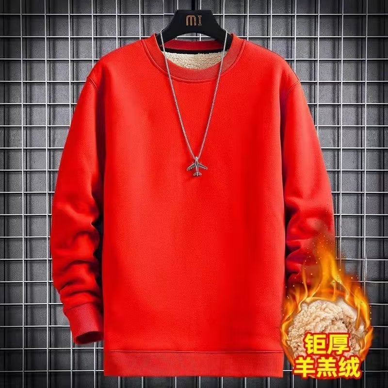 Heavyweight Hoodie Lamb Wool Fleece Unisex Autumn Winter Red