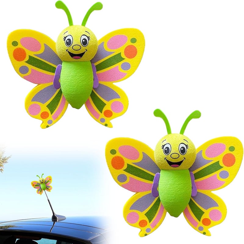 Eophmi Car Aerial Toppers,2 Pcs Colorful Car Antenna Topper,Butterfly Car Aerial Topper,Aerial Decorations Car for Car,Truck, Suv Decoration Car Aerial Balls Butterfly Shape Matte anti slip finish - Image 1