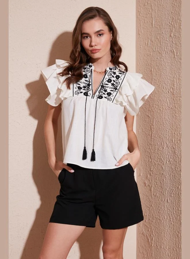 ليلا بلوزة قطنية ليلى مطرزة بقصة عادية للنساء