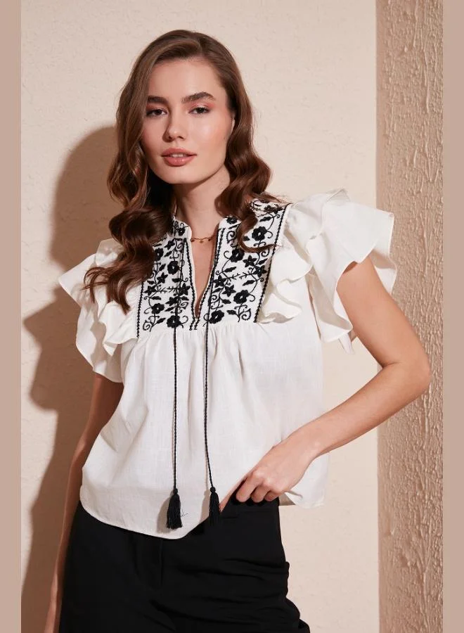 ليلا بلوزة قطنية ليلى مطرزة بقصة عادية للنساء