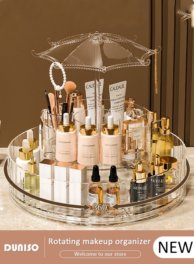 DUNISO Rotating makeup organizer, 360 degree rotating makeup storage organizer box,2-layer large capacity acrylic cosmetic display cases, vanity shelf countertop for bathroom, lipsticks, brushes - Image 1