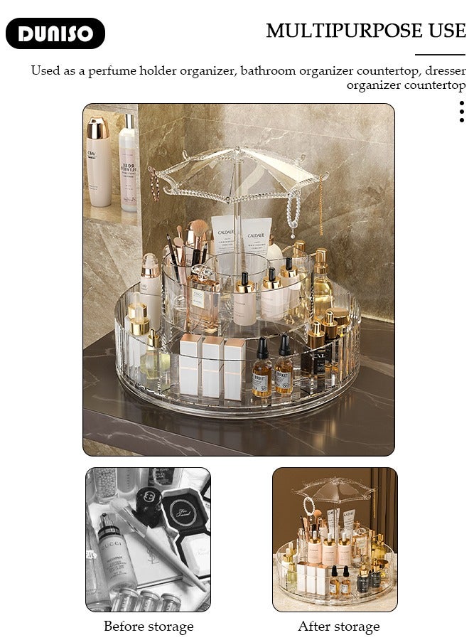 DUNISO Rotating makeup organizer, 360 degree rotating makeup storage organizer box,2-layer large capacity acrylic cosmetic display cases, vanity shelf countertop for bathroom, lipsticks, brushes - Image 3