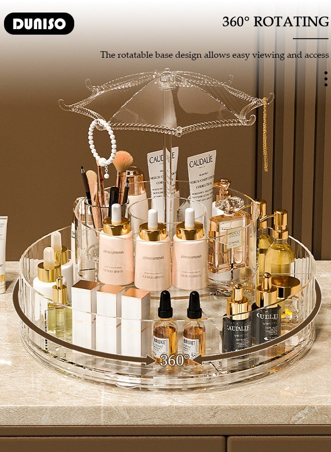 DUNISO Rotating makeup organizer, 360 degree rotating makeup storage organizer box,2-layer large capacity acrylic cosmetic display cases, vanity shelf countertop for bathroom, lipsticks, brushes - Image 5