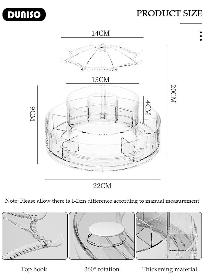 DUNISO Rotating makeup organizer, 360 degree rotating makeup storage organizer box,2-layer large capacity acrylic cosmetic display cases, vanity shelf countertop for bathroom, lipsticks, brushes - Image 4