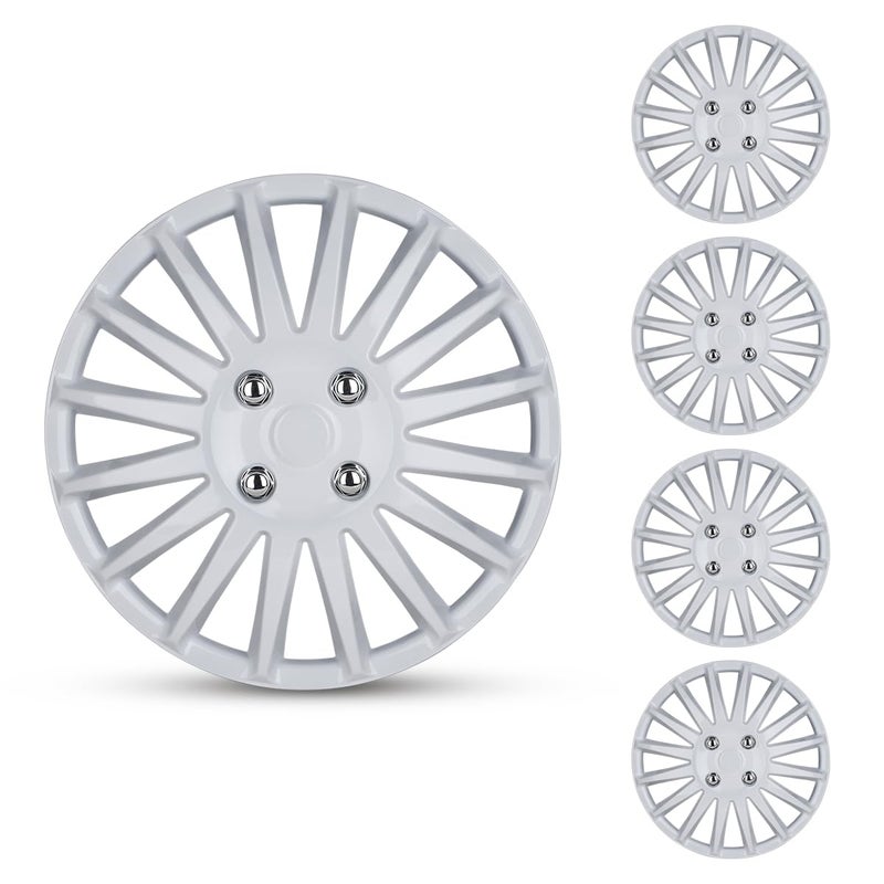 CAROXX Hubcaps 15 Wheel Rim Cover Universal R15 Hub Caps Snap On Car Pickup Truck SUV Wheel Covers ABS Material Set of 4 15Inch White Lacquer