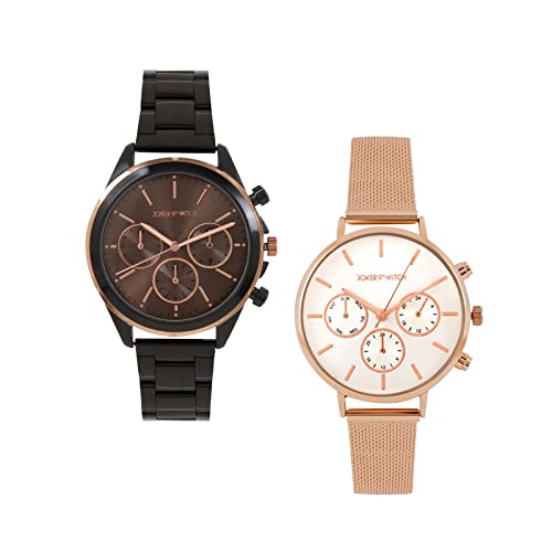 Joker & Witch Stainless Steel Johnny & Amber Couple Analogue Watches, Brown Dial, Gray Band - Image 1