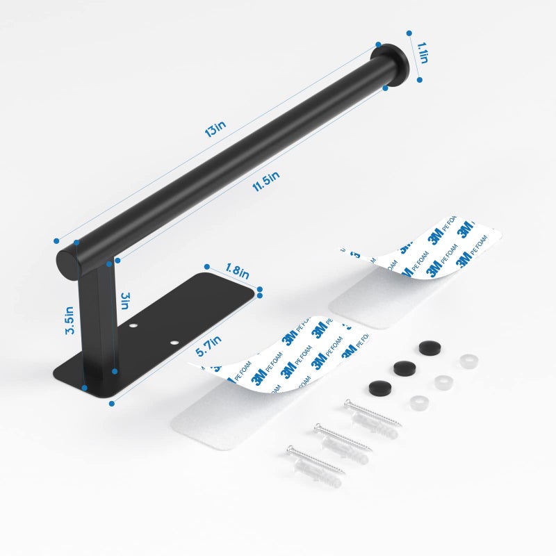 ASTOFLI Paper Towel Holder Under Cabinet No Drilling, Self Adhesive Paper Towel Holder Wall Mount for Kitchen Rack, Under Counter Napin Holder No Drill, 304 Stainless Steel Matte Black - Image 3