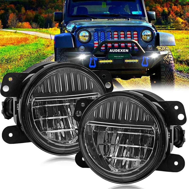 AUDEXEN 4 Inch Led Fog Lights Smiley Design Front Bumper Replacements Foglights Compatible with Jeep Wrangler JK JKU TJ CJ LJ Freedom Edition 20072018 Fog Lamps DOT Compliant Black