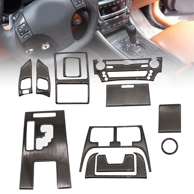 GXARTS 12Pcs Carbon Fiber Full Set Interior Decoration Trim Kit Compatible with Lexus IS250 Black 2006 2007 2008 2009 2010 2011 2012