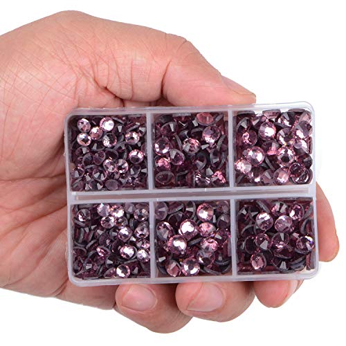 LPBeads 6400 Pieces Hotfix Rhinestones Lt Amethyst Flat Back 5 Mixed Sizes Crystal Round Glass Gems with Tweezers and Picking Rhinestones Pen - Image 2