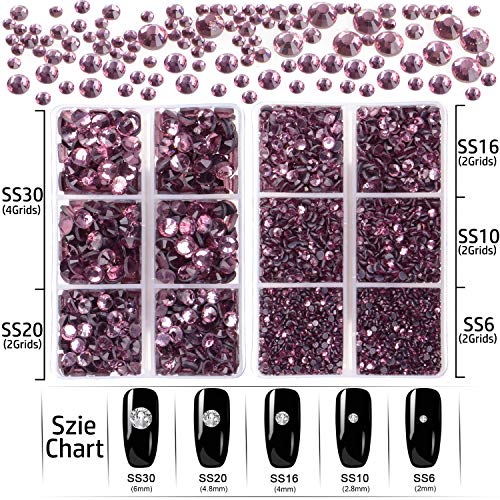 LPBeads 6400 Pieces Hotfix Rhinestones Lt Amethyst Flat Back 5 Mixed Sizes Crystal Round Glass Gems with Tweezers and Picking Rhinestones Pen - Image 4