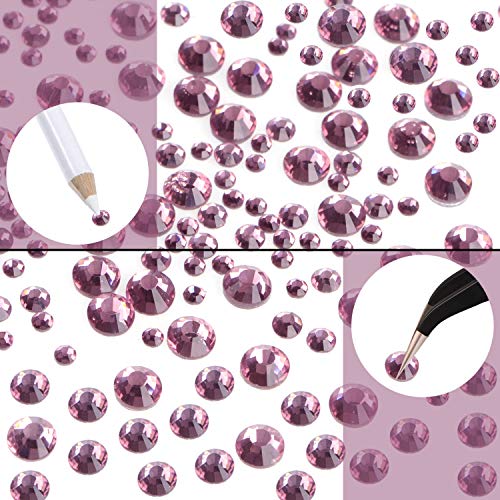 LPBeads 6400 Pieces Hotfix Rhinestones Lt Amethyst Flat Back 5 Mixed Sizes Crystal Round Glass Gems with Tweezers and Picking Rhinestones Pen - Image 5