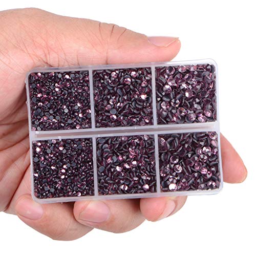 LPBeads 6400 Pieces Hotfix Rhinestones Lt Amethyst Flat Back 5 Mixed Sizes Crystal Round Glass Gems with Tweezers and Picking Rhinestones Pen - Image 3