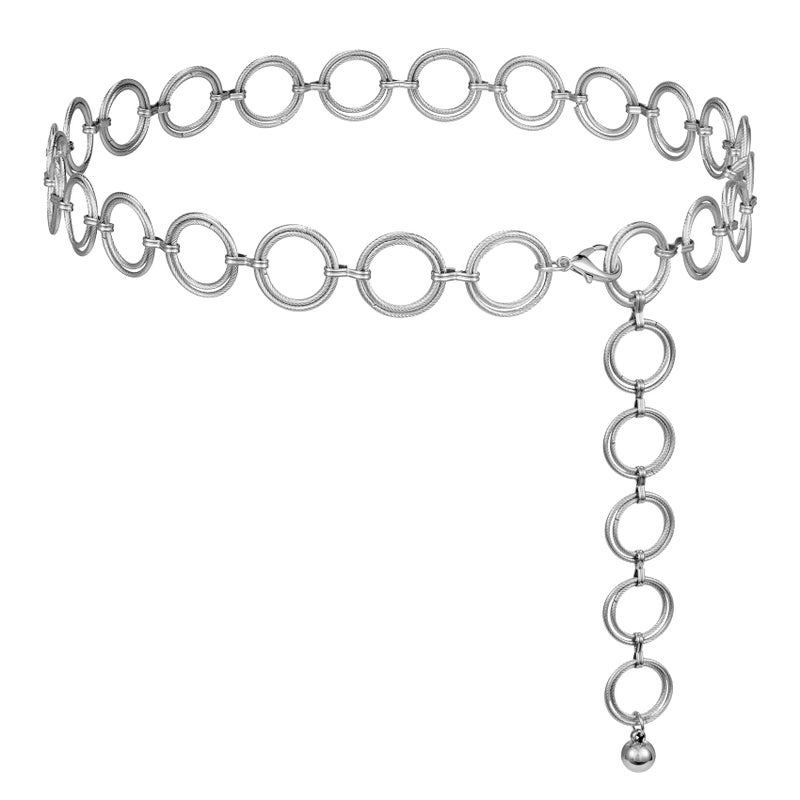 Werforu Women Metal Link Body Chain Belt Ladies Waist Chain Belts for Jeans Dress (B-Silver, FIt waist size below 44inches) - Image 1