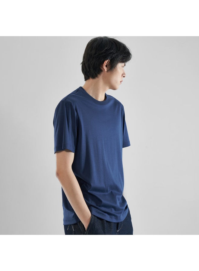 Markless 100% Cotton Men's T-shirt, 210g Pure Cotton, Summer Smooth Short Sleeve, 0635 Navy Blue, M - Image 3