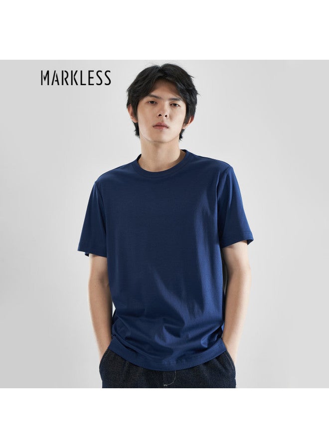 Markless 100% Cotton Men's T-shirt, 210g Pure Cotton, Summer Smooth Short Sleeve, 0635 Navy Blue, M - Image 2
