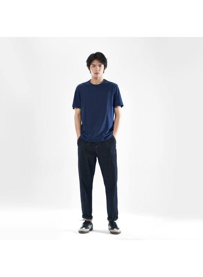 Markless 100% Cotton Men's T-shirt, 210g Pure Cotton, Summer Smooth Short Sleeve, 0635 Navy Blue, M - Image 4