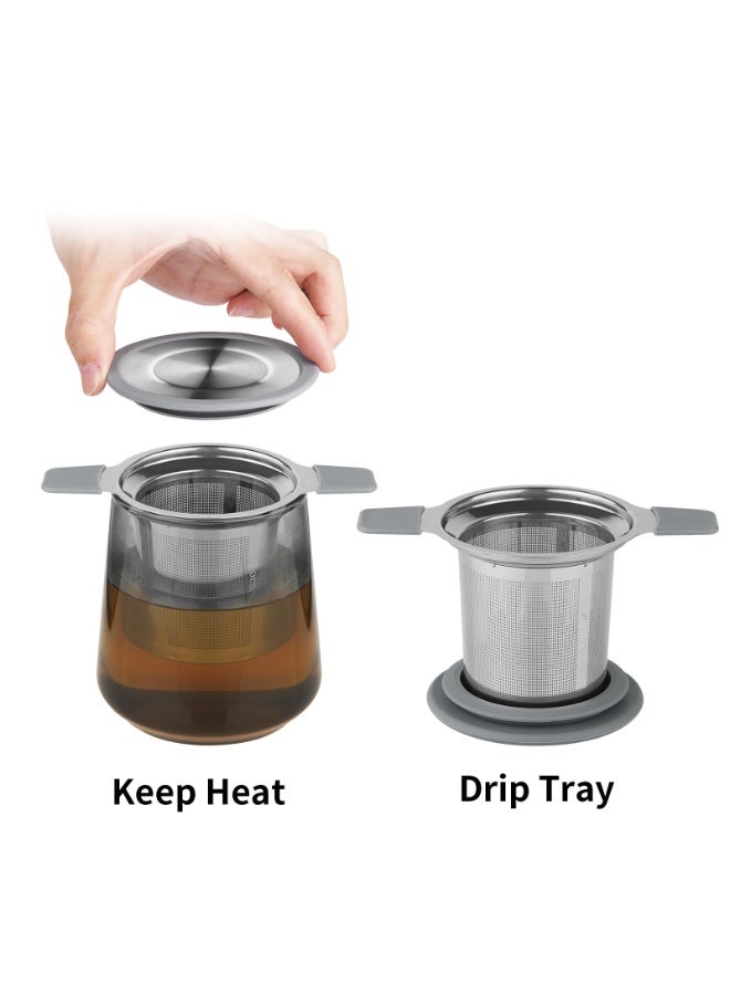 هومستر مصفاة شاي مقاومة للحرارة مصنوعة من الفولاذ المقاوم للصدأ مع مصفاة شاي الكونغ فو متعددة الوظائف ومصففة القهوة، مع مقاوم للحرارة مقبّل مزدوج، سهل التنظيف، مضاعفة كمية الشاي كصينية للتصفية السريعة والشاي الصافي البلوري، حجم 13.6*7.5 سم - Image 5