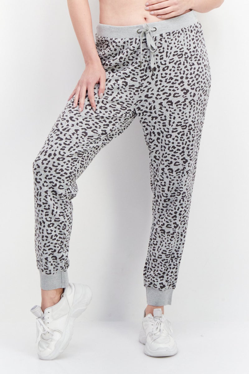 BB Dakota by Steve Madden Women Animal Print Drawstring Jogger Pant, Grey  - Image 1