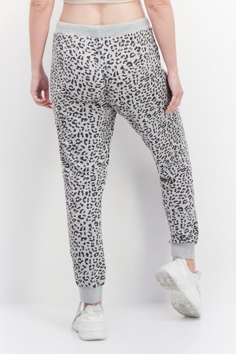 BB Dakota by Steve Madden Women Animal Print Drawstring Jogger Pant, Grey  - Image 3