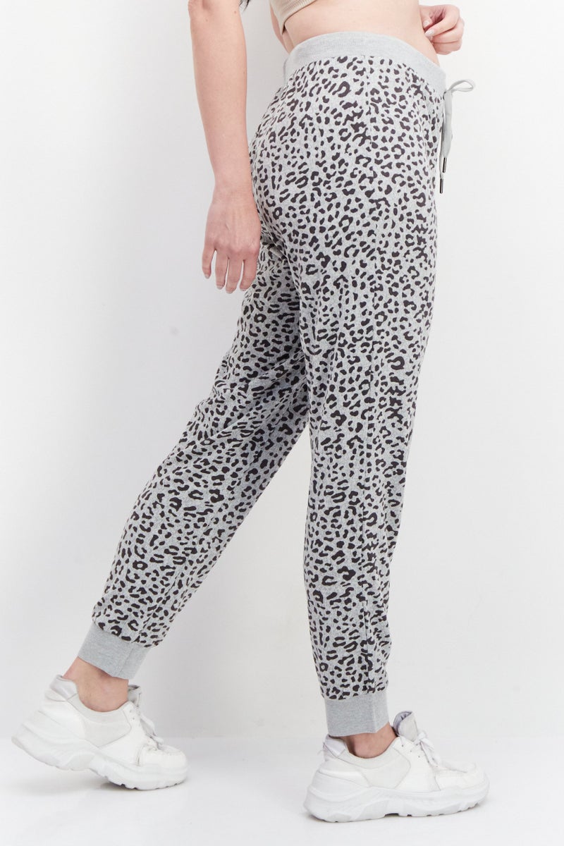 BB Dakota by Steve Madden Women Animal Print Drawstring Jogger Pant, Grey  - Image 4