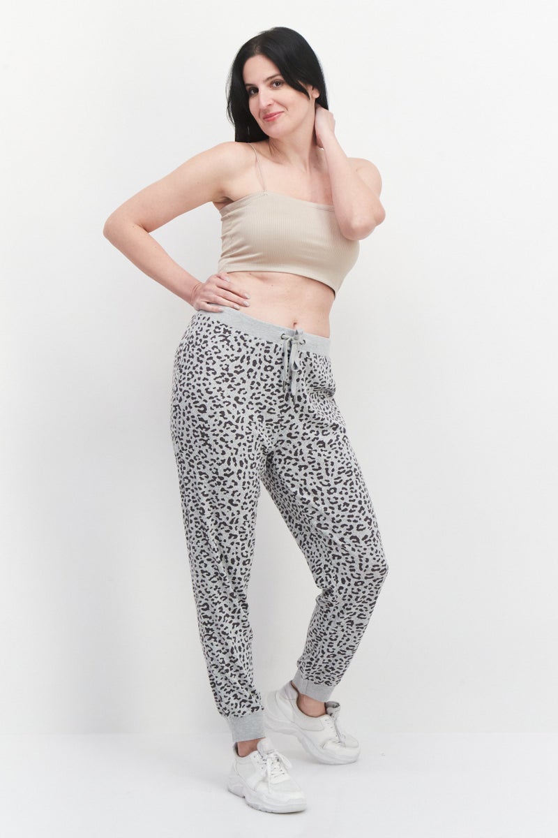 BB Dakota by Steve Madden Women Animal Print Drawstring Jogger Pant, Grey  - Image 2