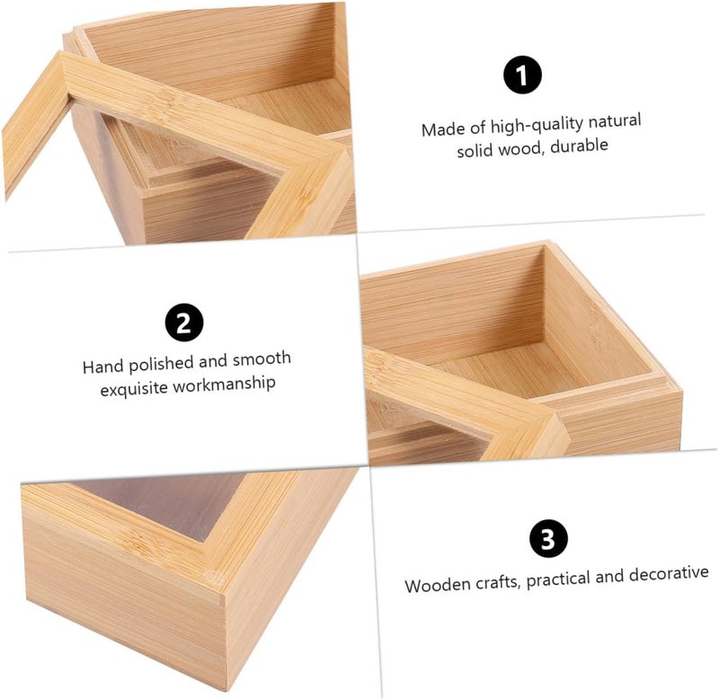 VOSAREA 1Pc Square Wooden Storage Box with Lid Desktop Sundries Organizer for Home Office Window Design for Easy Viewing and Stylish Storage - Image 3