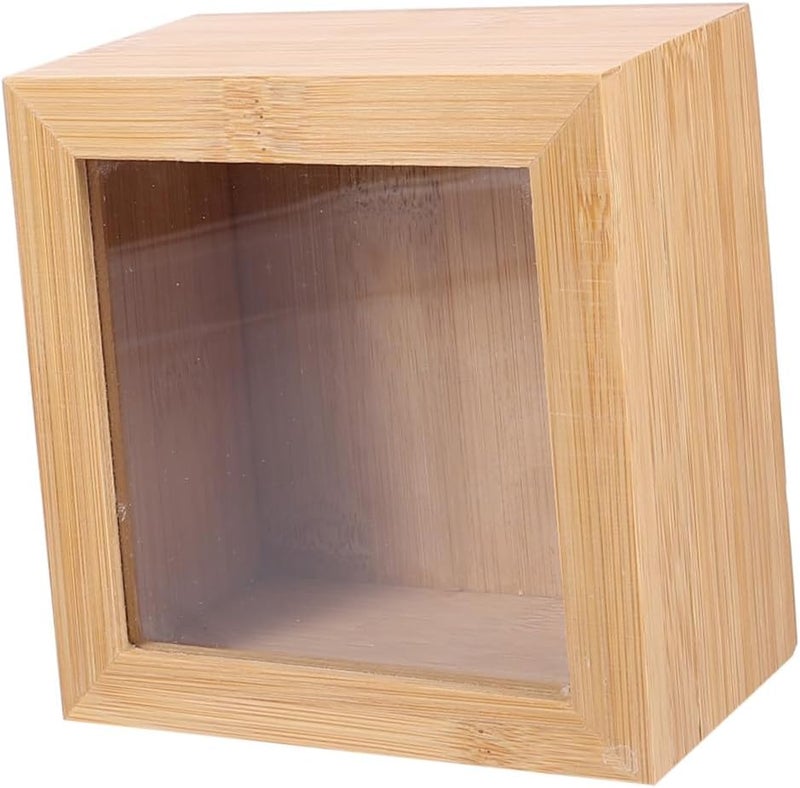 VOSAREA 1Pc Square Wooden Storage Box with Lid Desktop Sundries Organizer for Home Office Window Design for Easy Viewing and Stylish Storage - Image 1