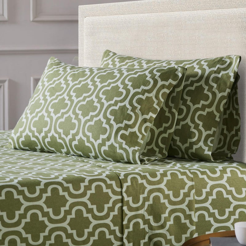 Superior Extra Soft Printed All Season 100 Brushed Cotton Flannel Trellis Bedding Pillowcase Set Sage Trellis Standard Size - Image 2