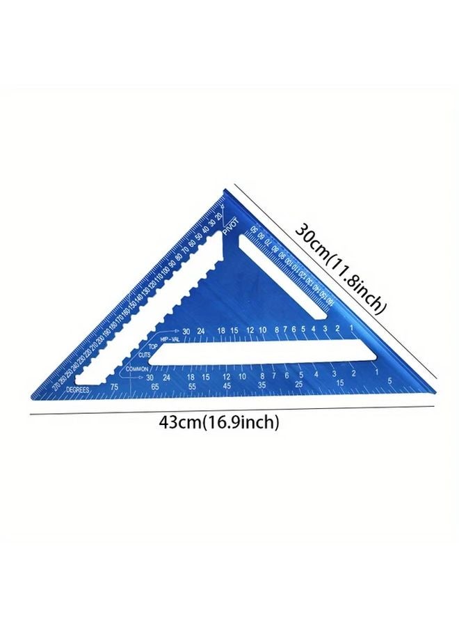 Blue 12 Inch Aluminum Carpenter Tool Dual Length Ruler Fraction Metric Protractor Speed Square - Image 1