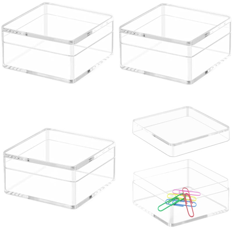 KissYou Acrylic Box Clear Display Boxes with Lids 4 Packs Square Cube Jewelry Storage Box Candy Containers