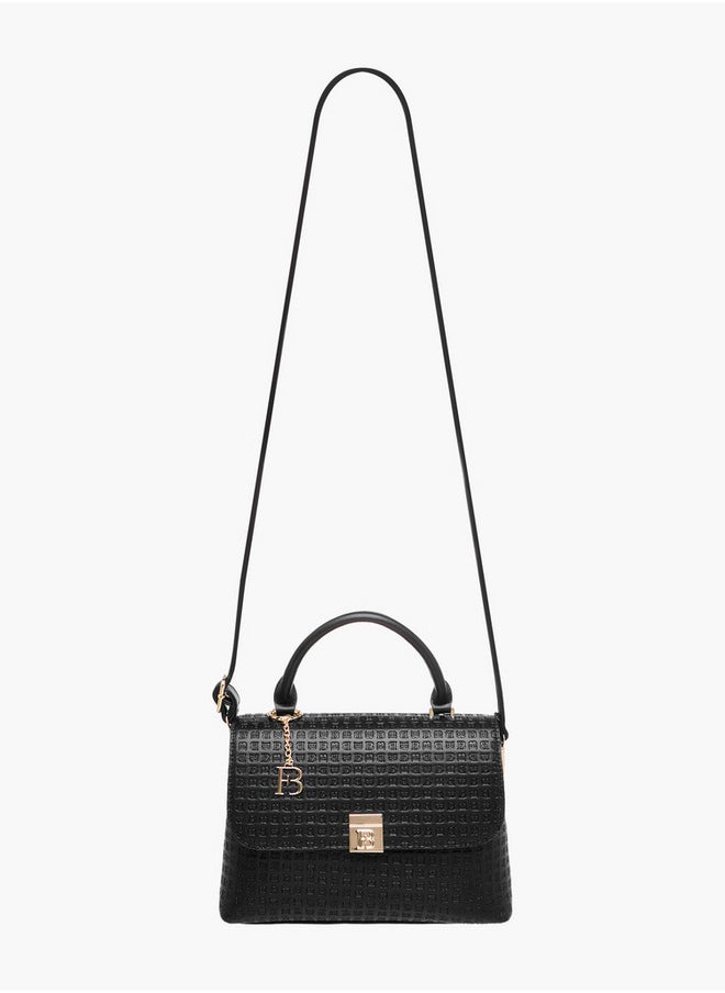 Flora Bella By Shoexpress Monogram Embossed Satchel Bag with Flap Closure and Detachable Strap  - Image 2