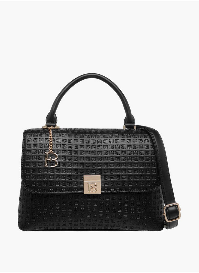 Flora Bella By Shoexpress Monogram Embossed Satchel Bag with Flap Closure and Detachable Strap  - Image 1