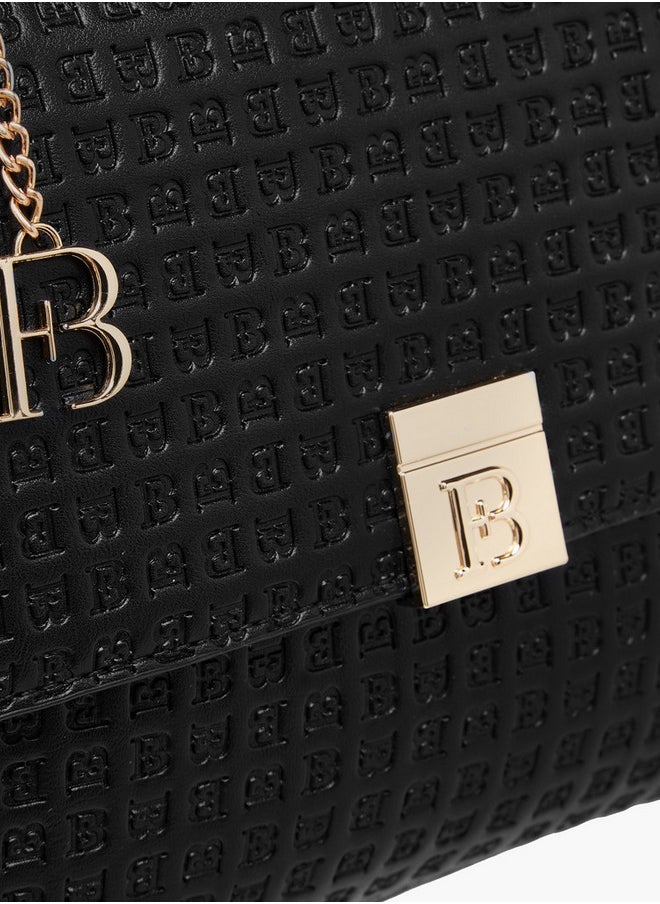 Flora Bella By Shoexpress Monogram Embossed Satchel Bag with Flap Closure and Detachable Strap  - Image 4